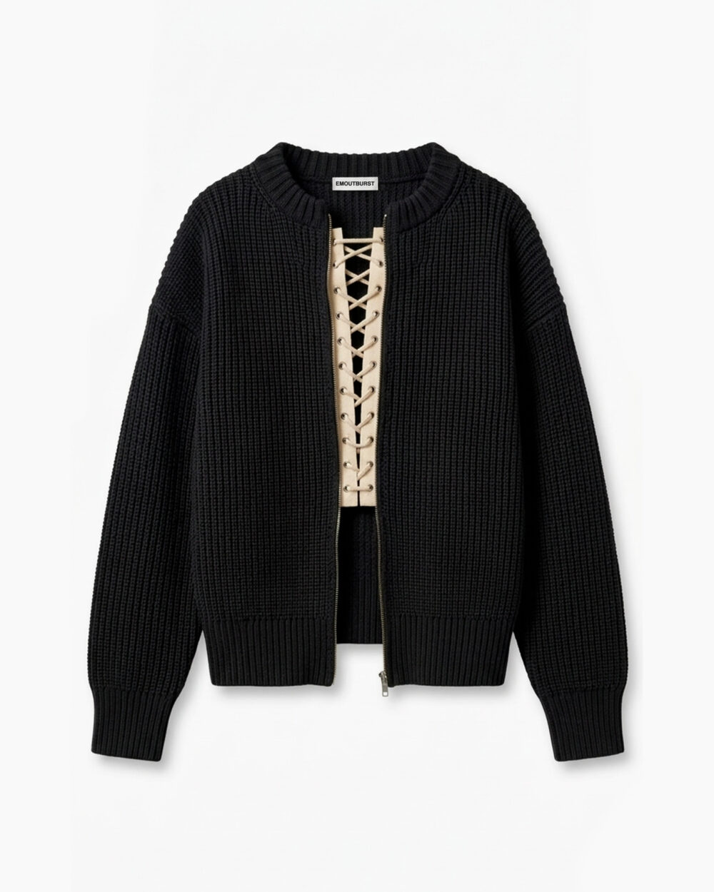 LACE UP CARDIGAN in black